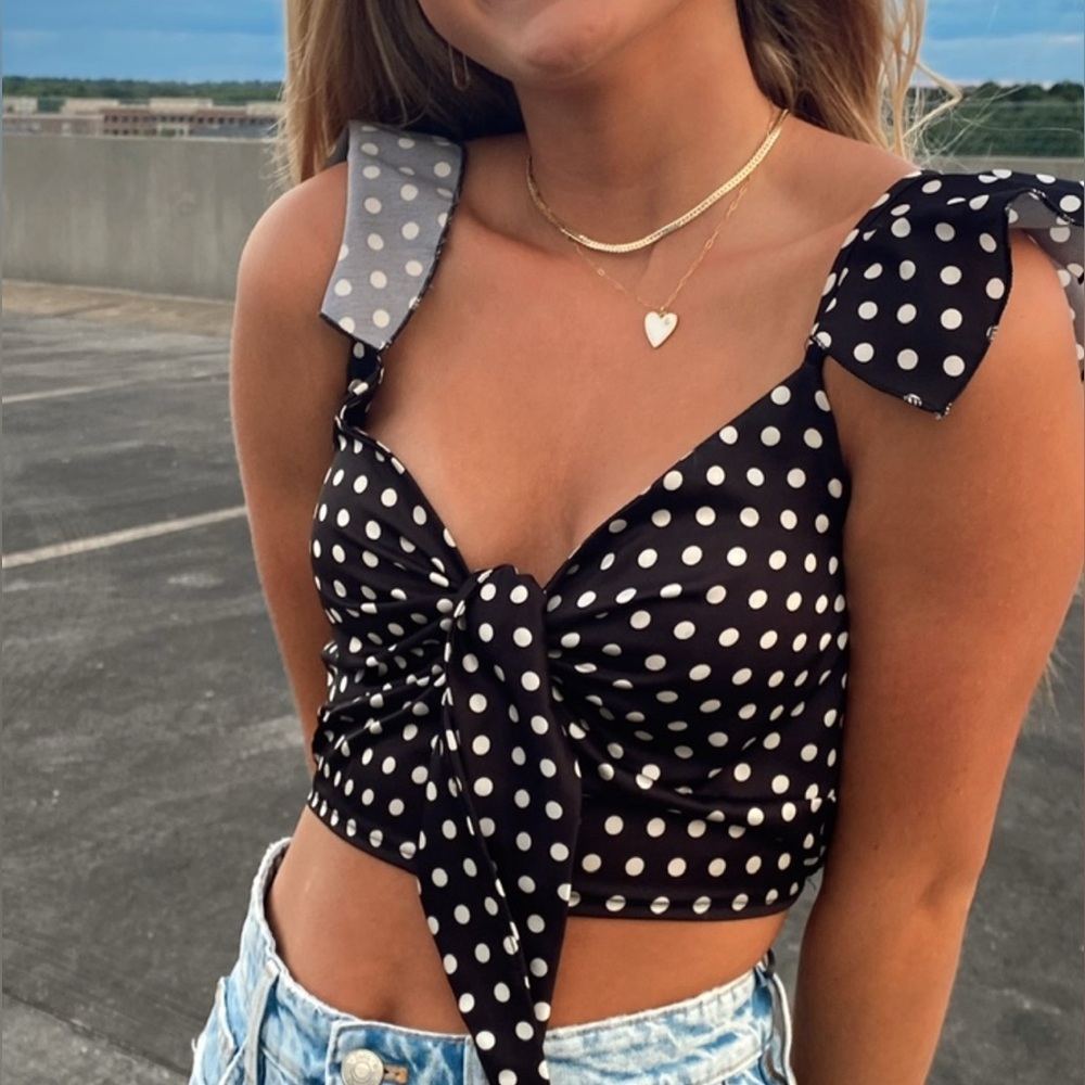 Black and white polka dot top